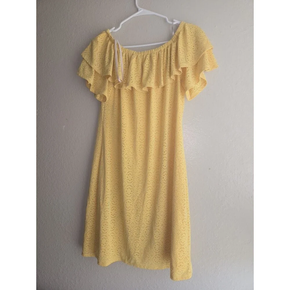 Women's London Times Yellow Ruffle Shoulder Dress Size 6 Summer Casual